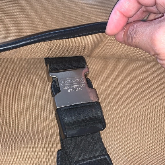 Gently Loved Tan Canvas Leather Laptop Crossbody Messenger Bag by COACH - Picture 2 of 12